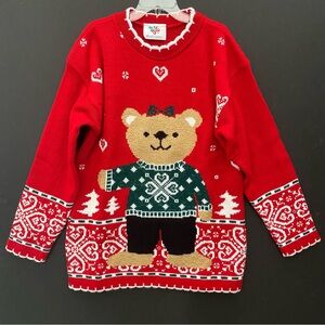 Nutcracker Christmas Bear Sweater Girl’s Vintage Holiday Ugly Sweater Acrylic